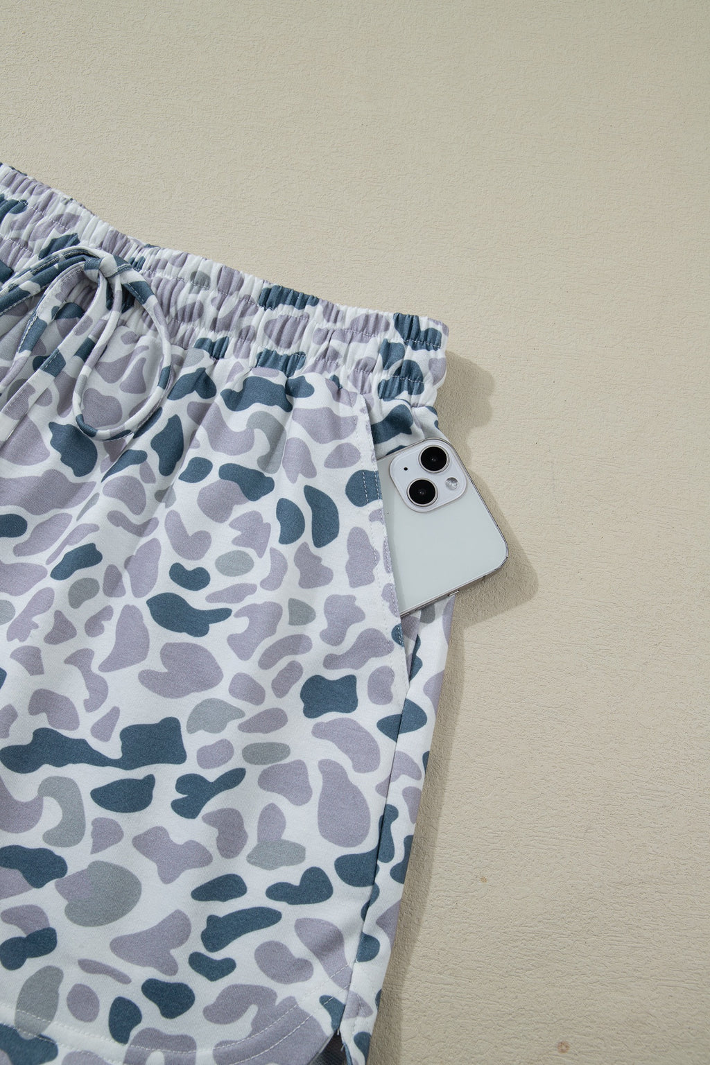 Grey Camo Print Polo Collar Tee & Shorts Set