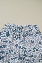 Grey Camo Print Polo Collar Tee & Shorts Set