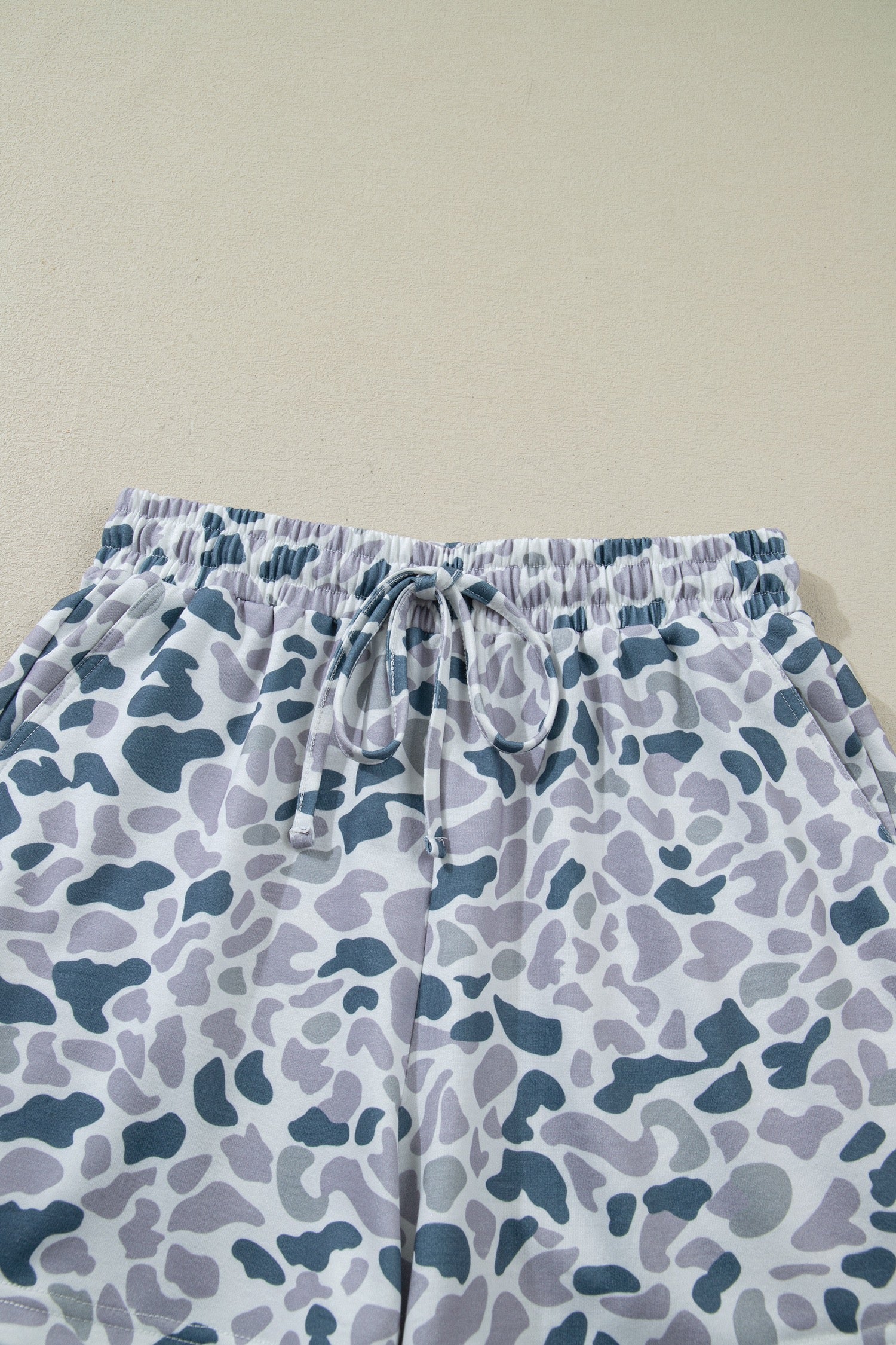 Grey Camo Print Polo Collar Tee & Shorts Set