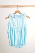 Blue easter bunny egg french knot girl gingham seersucker bubble