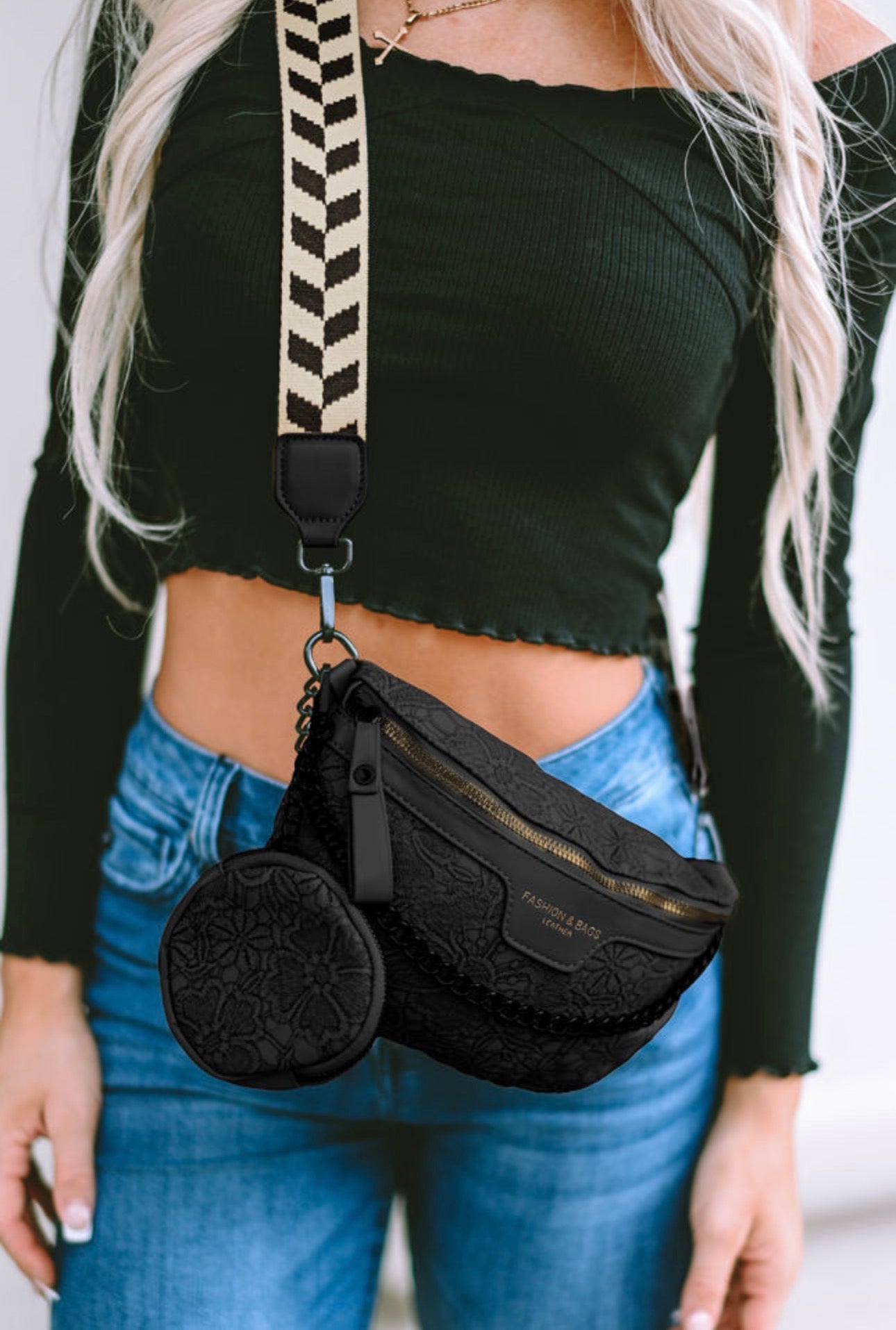 Colorblock Strap Chain Shoulder Bag With Coin Purse KO