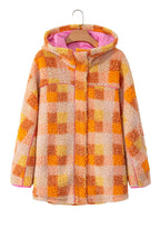 Orange Sherpa Checkered Hooded Jacket
