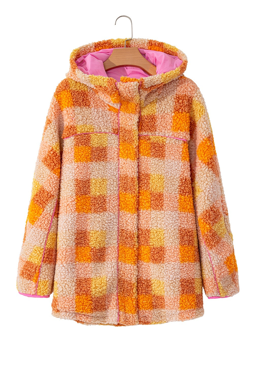 Orange Sherpa Checkered Hooded Jacket