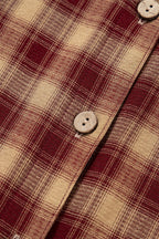 Red Plaid Print Ruffled Long Sleeve Patchwork Hem Mini Shirt Dress