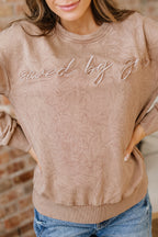 Saved by Grace Letter Embroidery Mineral Wash Sweatshirt