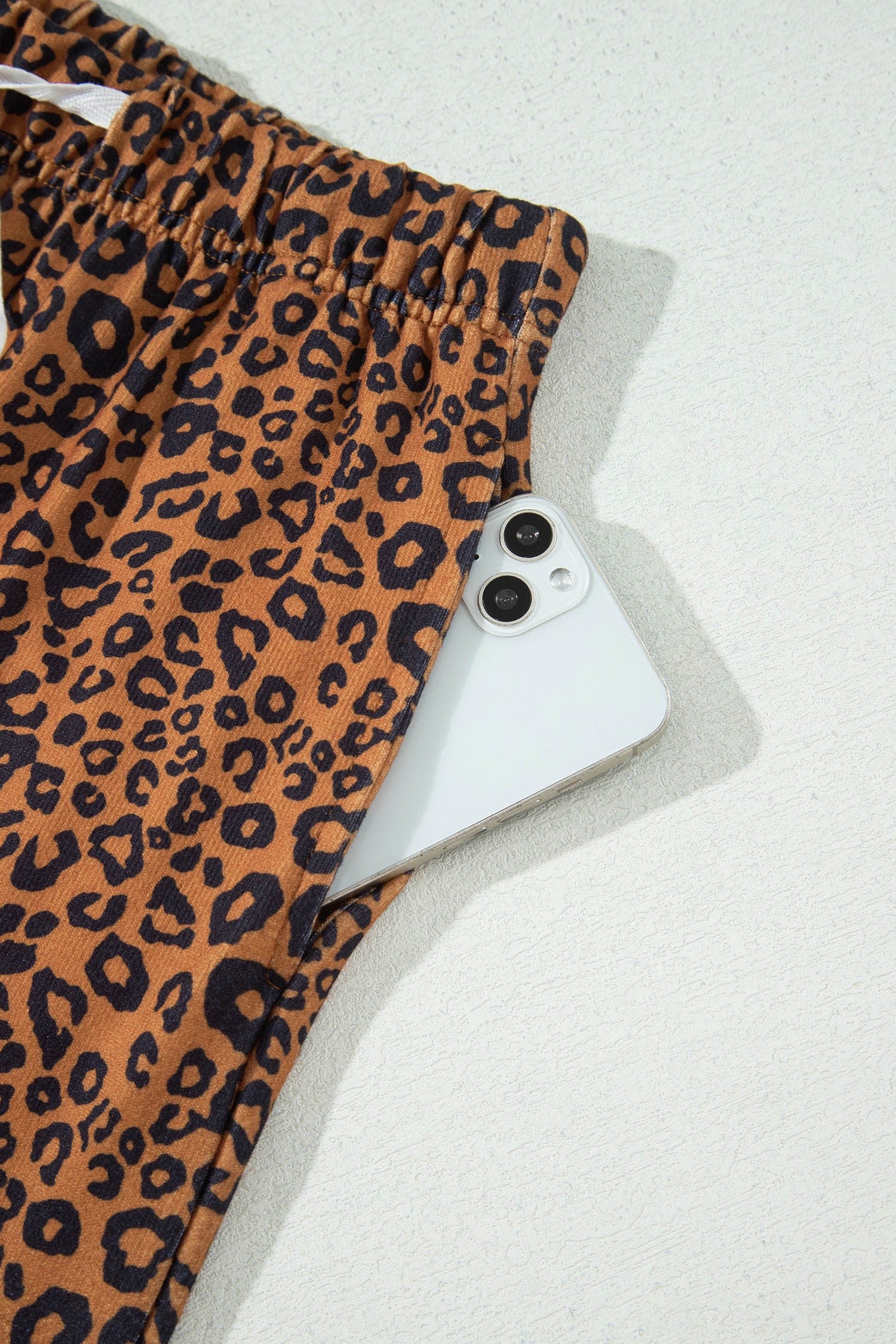 Relaxed Pant Set Brown Leopard Print Long Sleeve Top