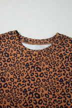 Relaxed Pant Set Brown Leopard Print Long Sleeve Top