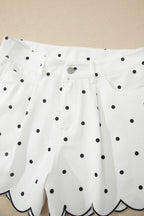 Hem Shorts White Polka Dot Print Embroidered Scallop