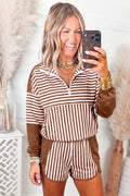 Brown Stripe Two Piece Casual Set | Long Sleeve