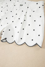 Hem Shorts White Polka Dot Print Embroidered Scallop