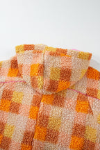 Orange Sherpa Checkered Hooded Jacket