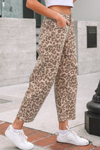 Khaki Leopard Print Barrel Leg Jeans