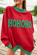 Fiery Red Polka Dot Letter Print Contrast Trim Mock Neck Sweatshirt