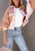 Plain waffle knit button up crop shacket