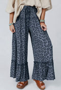 Wild Leopard Print Frilled Drawstring Wide Leg Pants (S-XL)