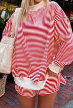 66Stripe Oversize Mock Neck Sweatshirt and Shorts Set (S-XL)