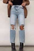 Distressed High-Waisted Straight Leg Jean