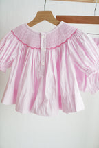 Pink christmas tree hand smocked bloomer set