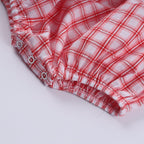 Red christmas santa claus hand smocked plaid bubble