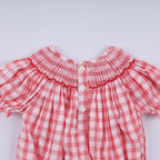 Red christmas santa claus hand smocked plaid bubble