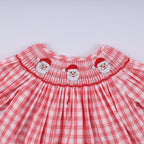 Red christmas santa claus hand smocked plaid ruffle pants set