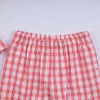Red christmas santa claus hand smocked plaid ruffle pants set