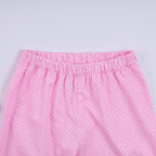 Pink character hand smocked dot ruffle pants set