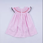 Red character hand smocked plaid ruffle dress