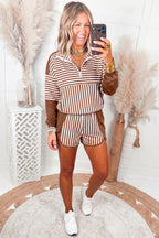 Brown Stripe Two Piece Casual Set | Long Sleeve