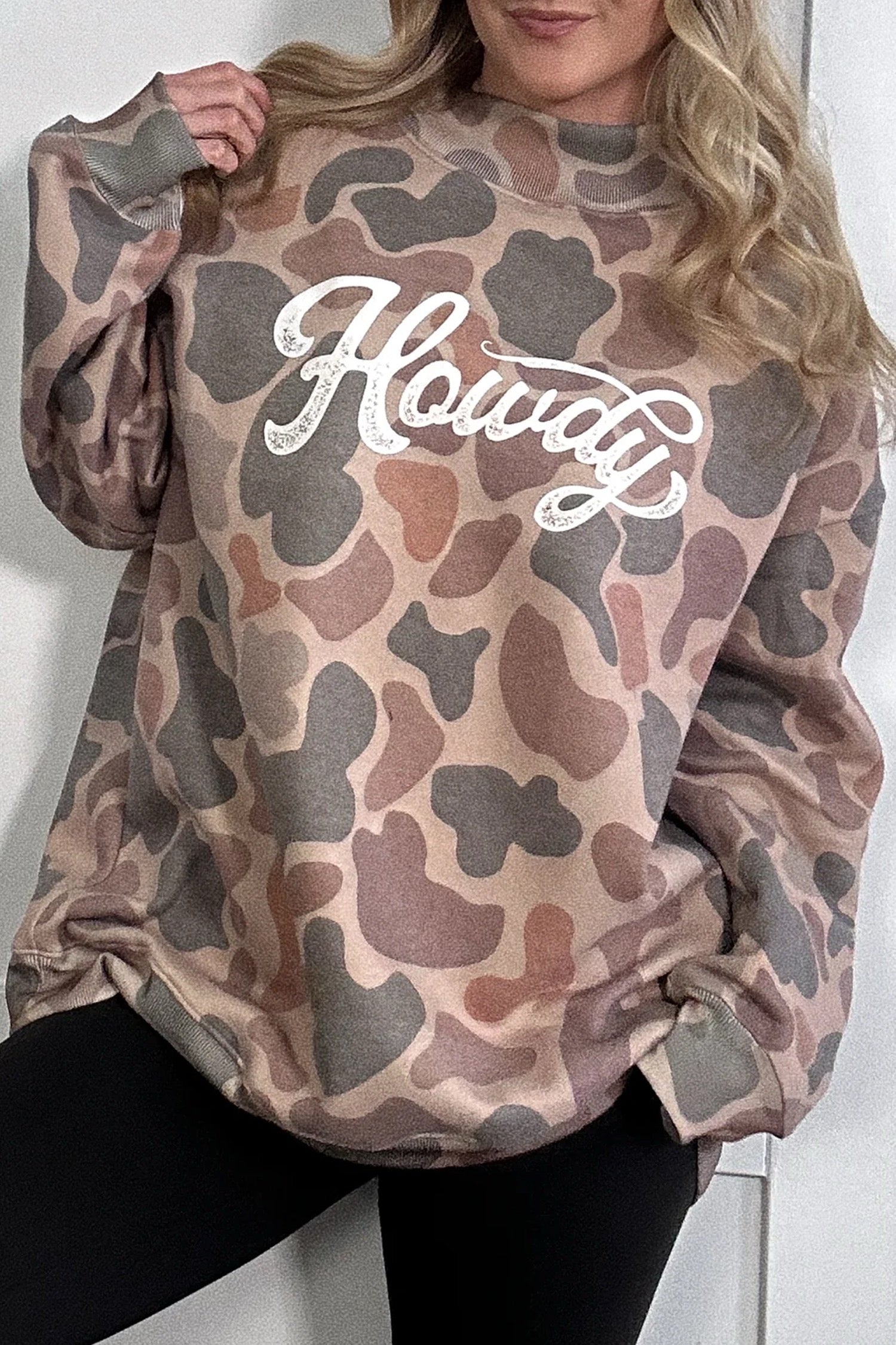 Camo Mock Neck Sweater | Howdy Letter Print