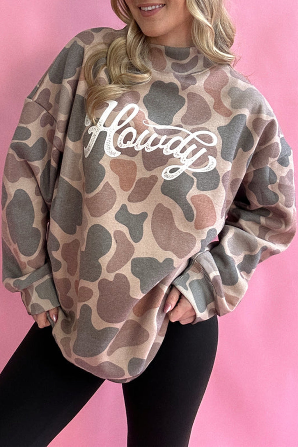Camo Mock Neck Sweater | Howdy Letter Print