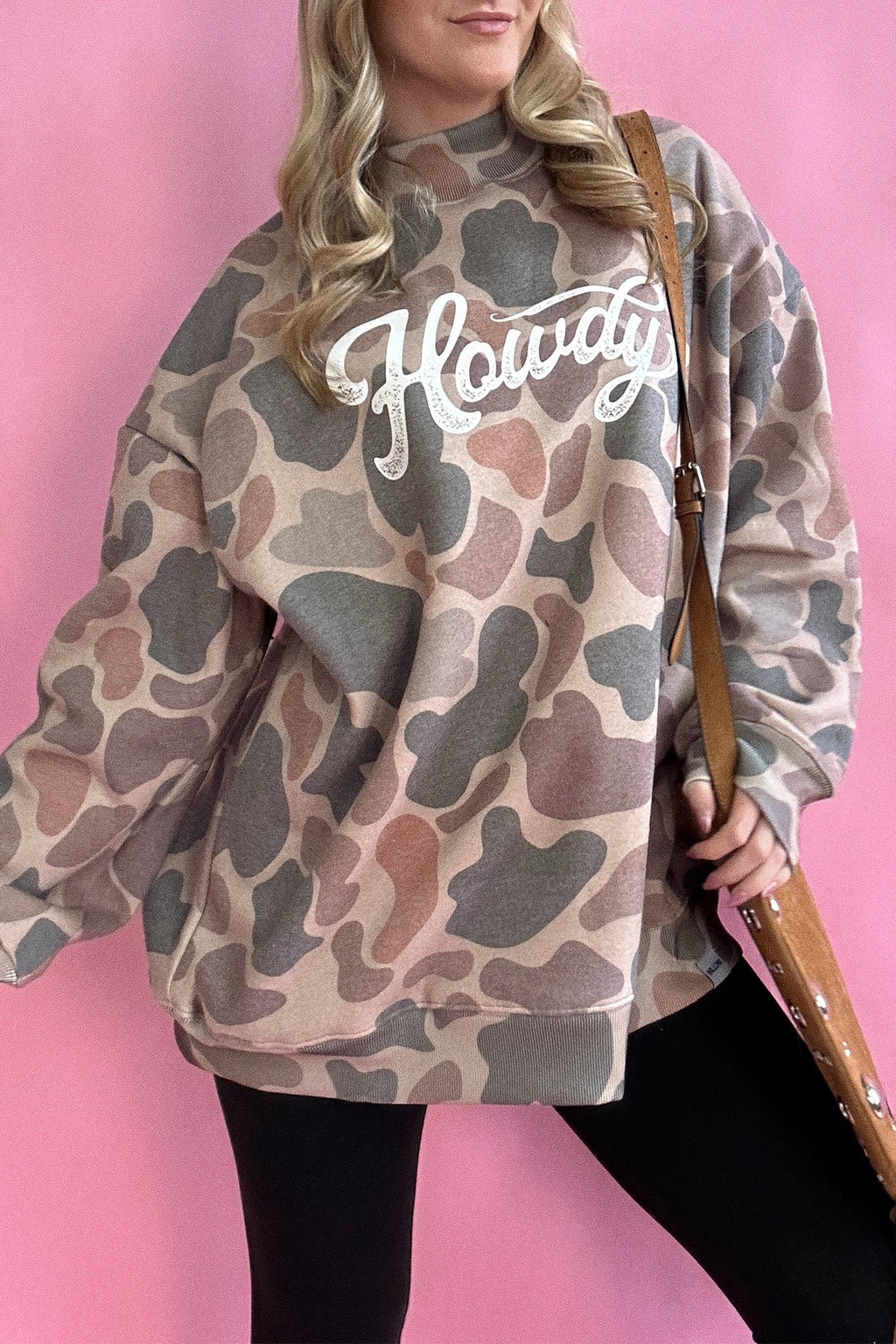 Camo Mock Neck Sweater | Howdy Letter Print
