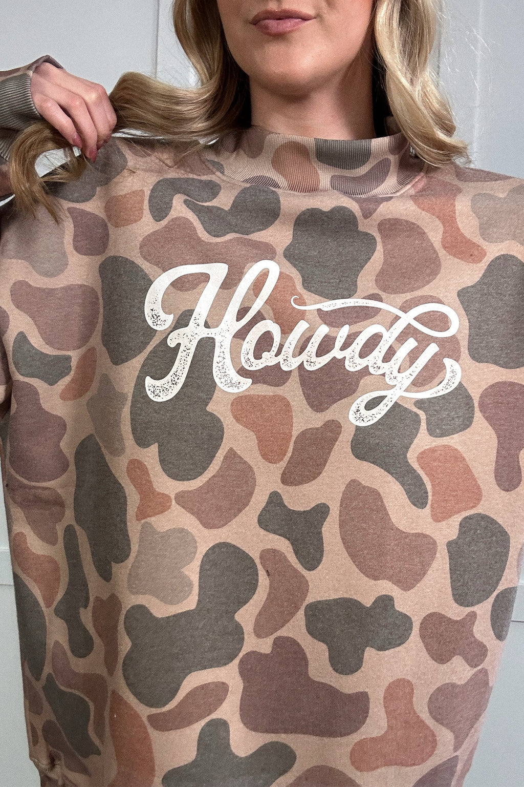 Camo Mock Neck Sweater | Howdy Letter Print