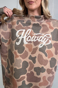 Camo Mock Neck Sweater | Howdy Letter Print