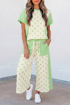 Color Block Polka Dot Wide Leg Pant Set