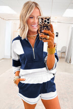 Exposed Seam Detail Half Sleeve Top & Elastic Waist Shorts 2pc Set