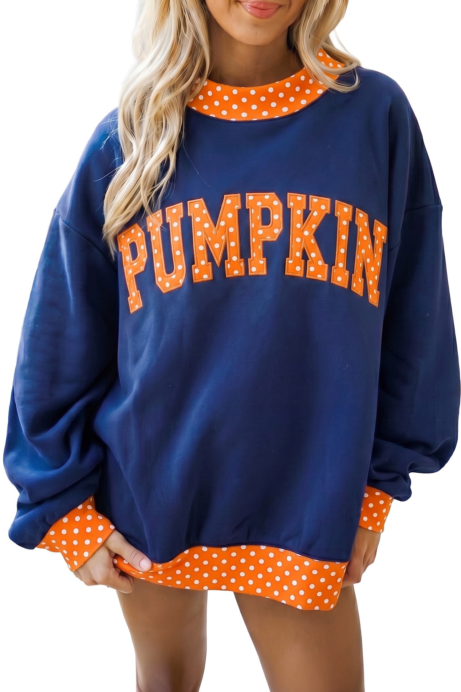 Sail Blue Polka Dot Colorblock High Neck Tunic Sweatshirt