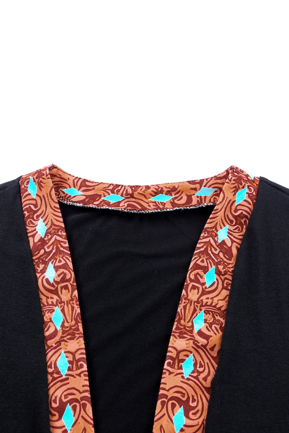 Black Western Cow Patchwork Open Front Cardigan