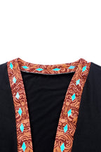 Black Western Cow Patchwork Open Front Cardigan