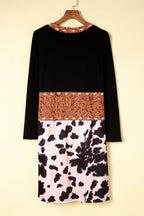 Black Western Cow Patchwork Open Front Cardigan