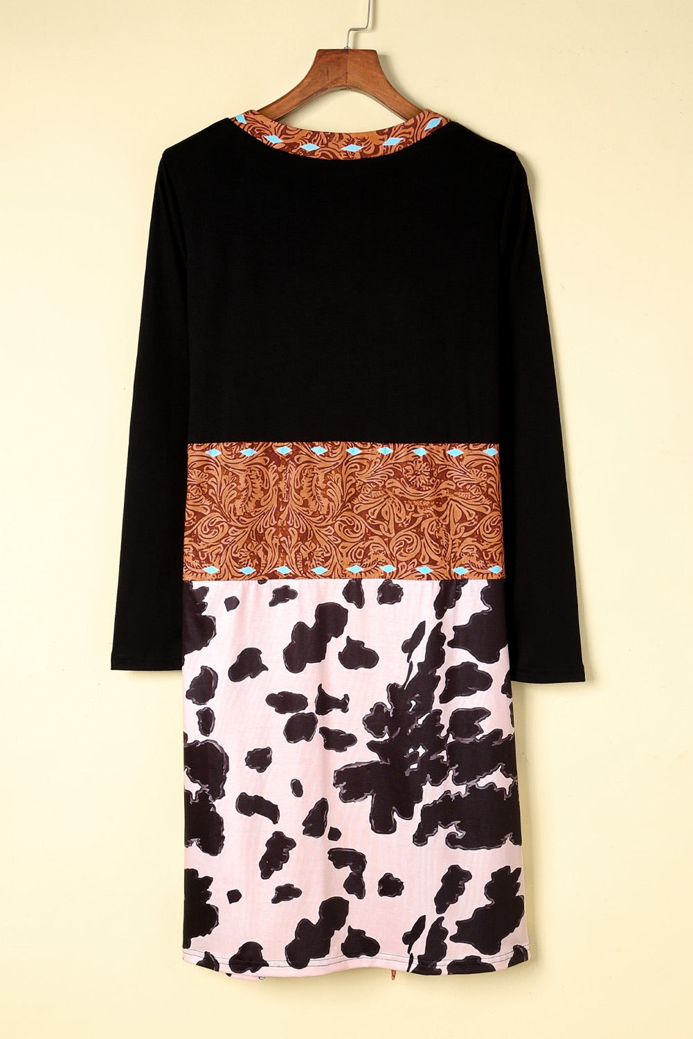 Black Western Cow Patchwork Open Front Cardigan