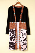 Black Western Cow Patchwork Open Front Cardigan