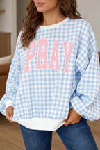 Light Blue PRAY Slogan Graphic Pullover Sweatshirt