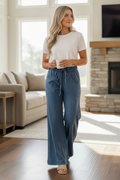 Ashleigh Blue Mineral Wash Seam Detail Flare Leg Drawstring Pants
