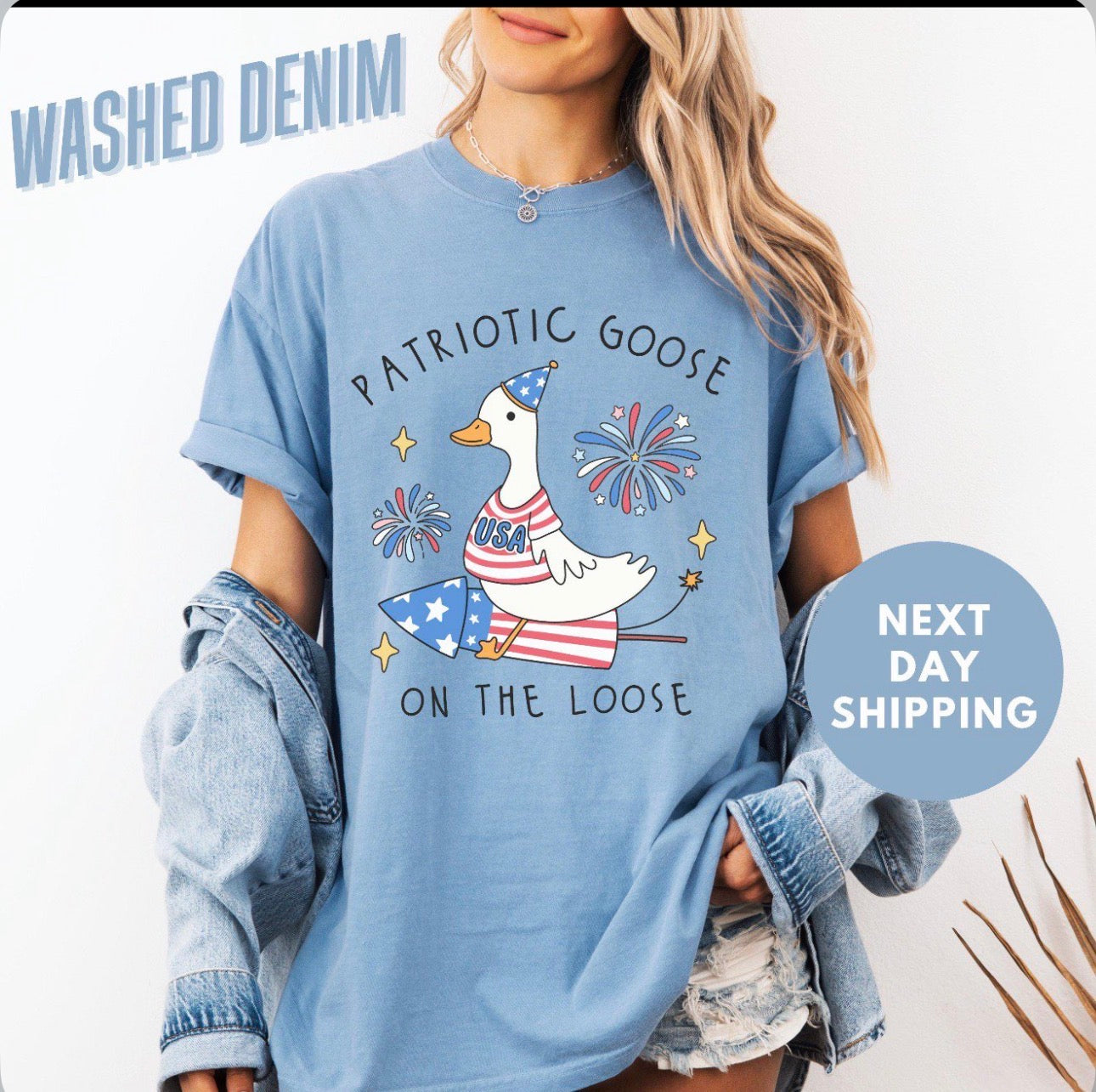 Goose on the Loose Patriotic DTF Tee | Comfort Colors or Gildan