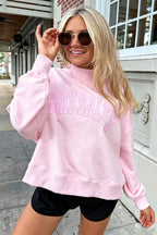 Pink Stay Salty Embroidered Long Sleeve Stand Neck Shift Pullover Sweatshirt