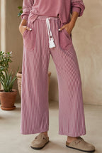 Fushia Rae Edge Patchwork Long Sleeve Top Pocket Casual Pants 2pcs Set