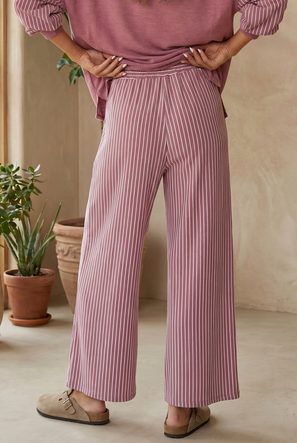 Fushia Rae Edge Patchwork Long Sleeve Top Pocket Casual Pants 2pcs Set