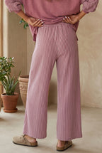 Fushia Rae Edge Patchwork Long Sleeve Top Pocket Casual Pants 2pcs Set