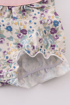 Pig floral print applique girl bubble